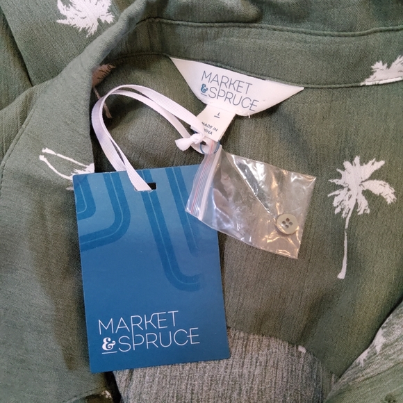 Market & Spruce Button Down Floral Palm Tree Print Shirt Size L Green New - Picture 7 of 8